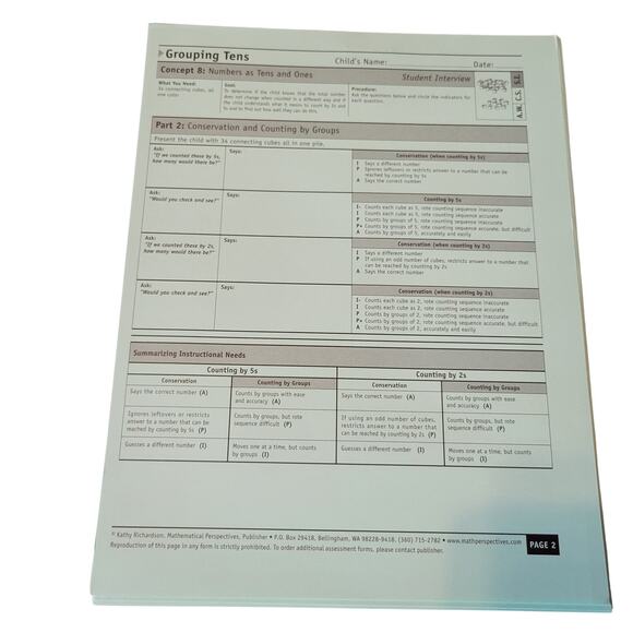 Grouping Tens Book 8 Kathy Richardson 45 Student Forms Assessing Math Concepts - Picture 11 of 13